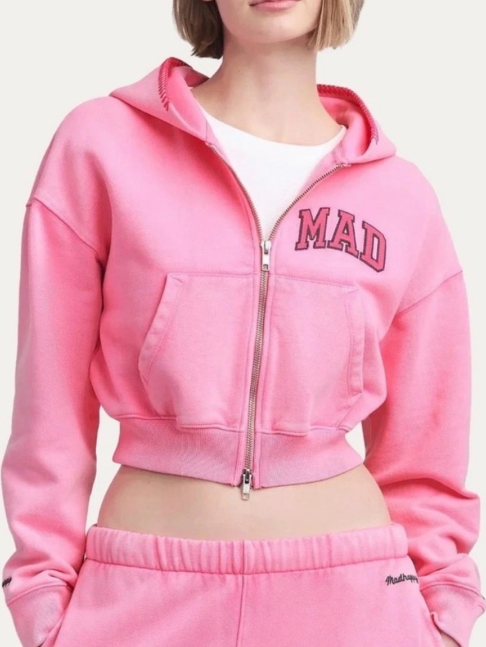 🌺MADHAPPY x GAP Pink Cropped full zip Zip Hoodie Jacket size XL LIMITED EDITION